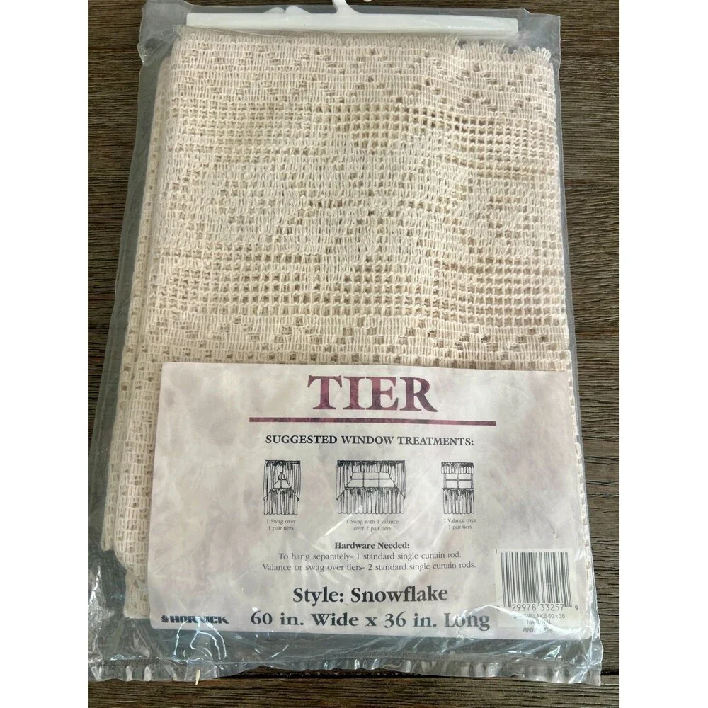 Vintage Lace Kitchen Curtain 3 Piece Set Snowflake Natural Ivory Grandmacore NOS